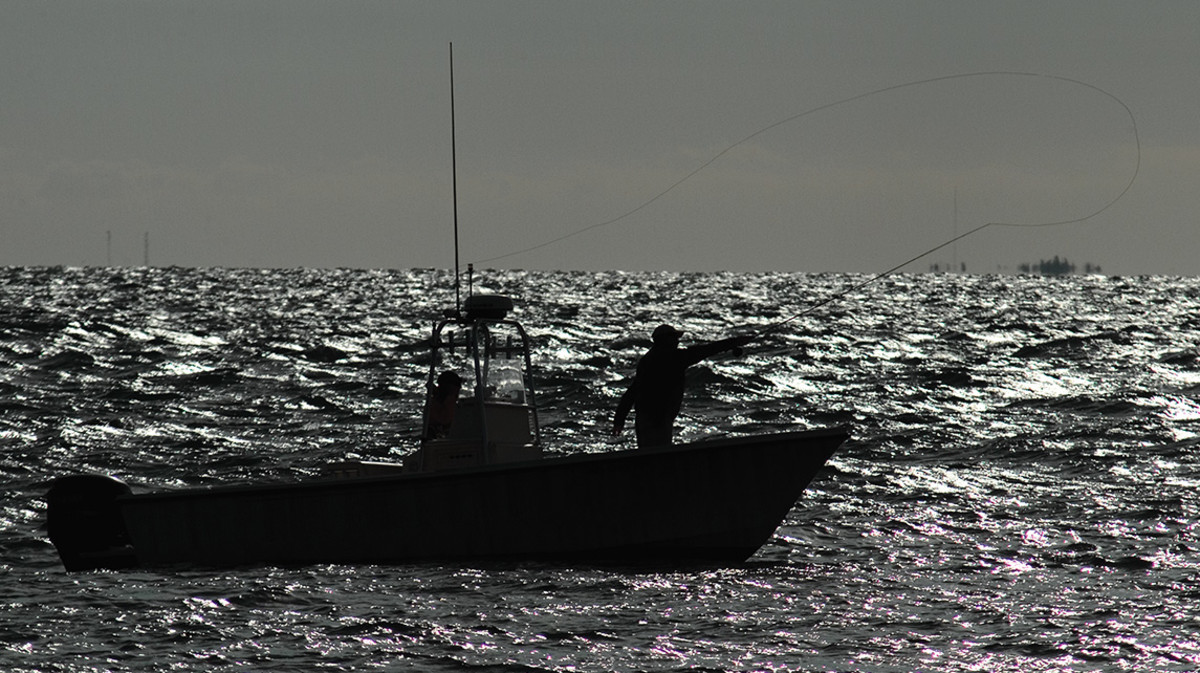 Fly fishing from boat Nantucket Sound