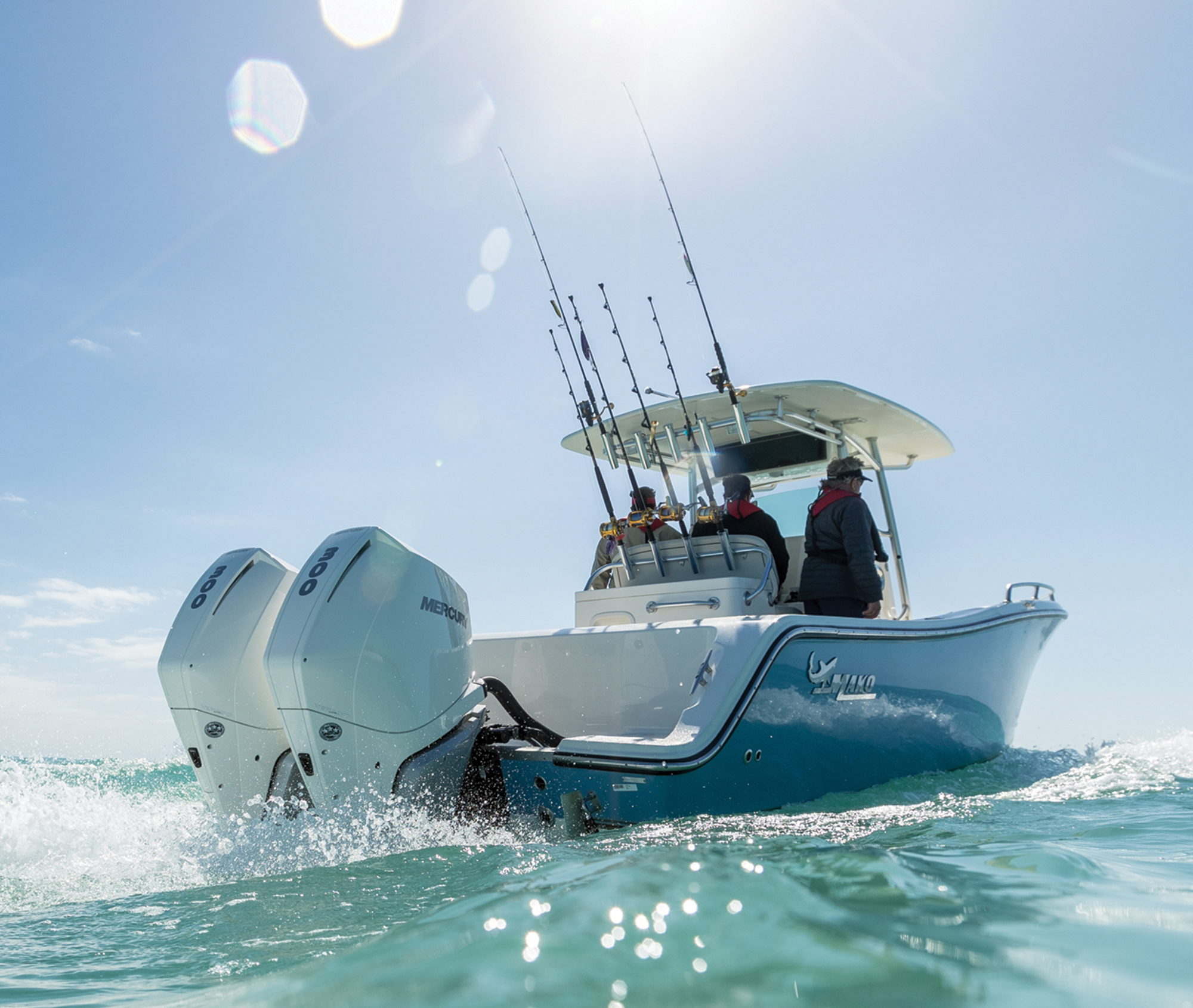 The new Mercury V-8 outboards have the narrowest profile and mount on 26-