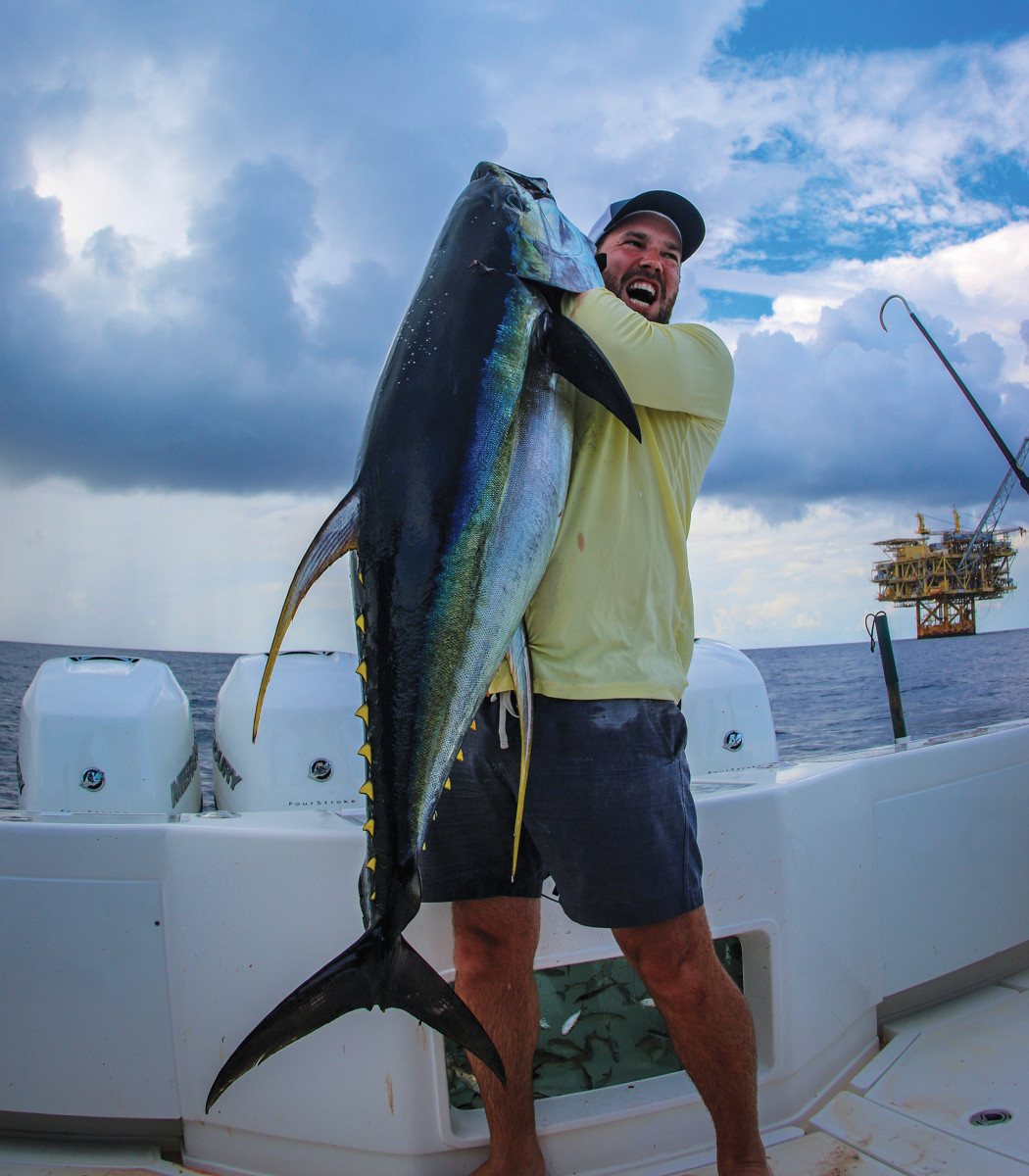 A nice yellowfin is the prize on a SeaVee 390Z.