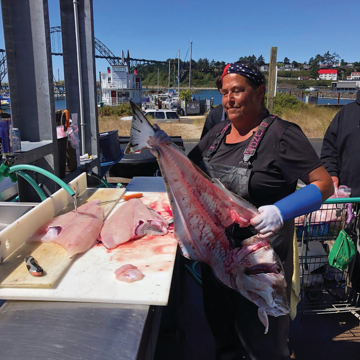 Vella made quick work of this nice Pacific halibut with her skilled hands and trusty fillet knife. 
