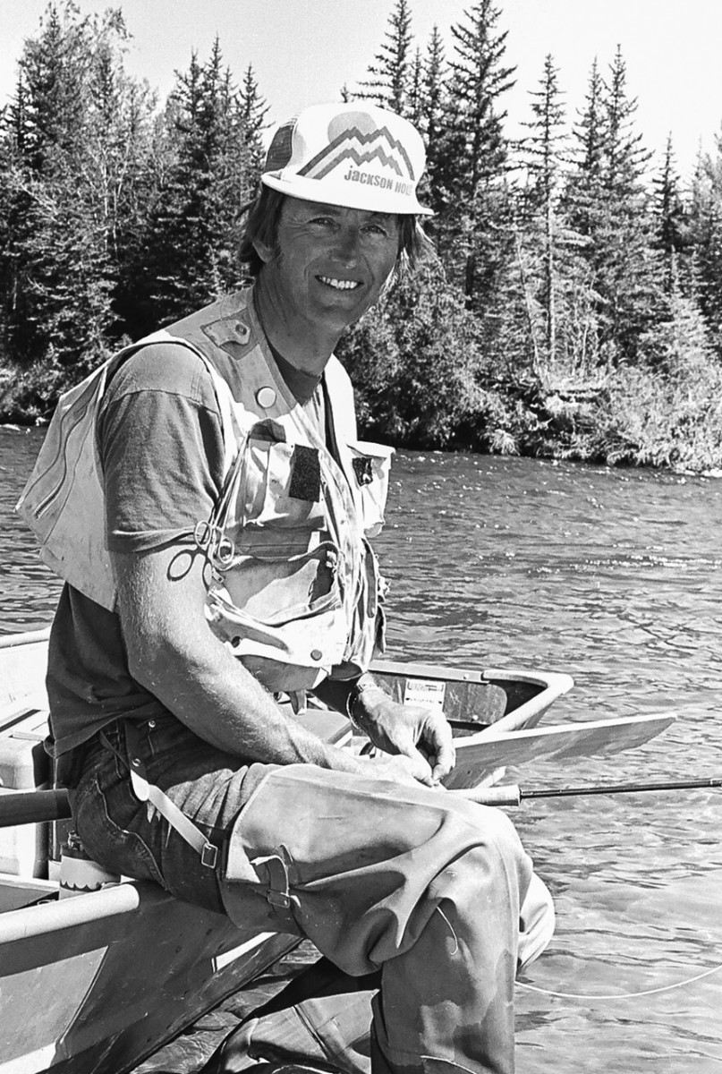 After using a Navy-surplus raft to fish from, Simms began using a jonboat. Drift boats were not yet a thing. 