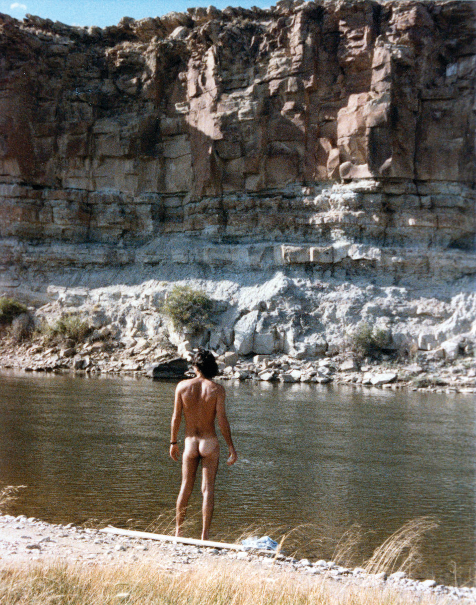 The author getting up the nerve to bathe in the snowmelt-sourced river.